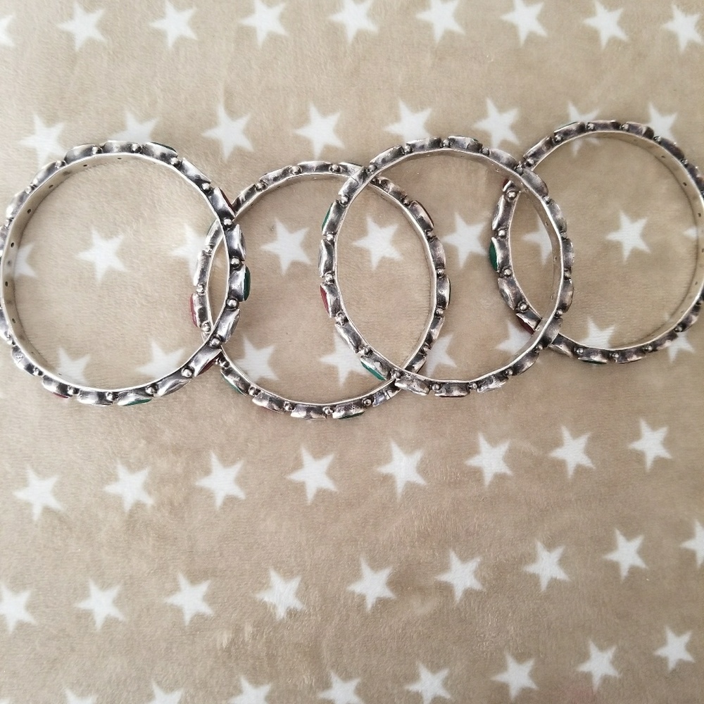 silver cz emerald and ruby bangle set